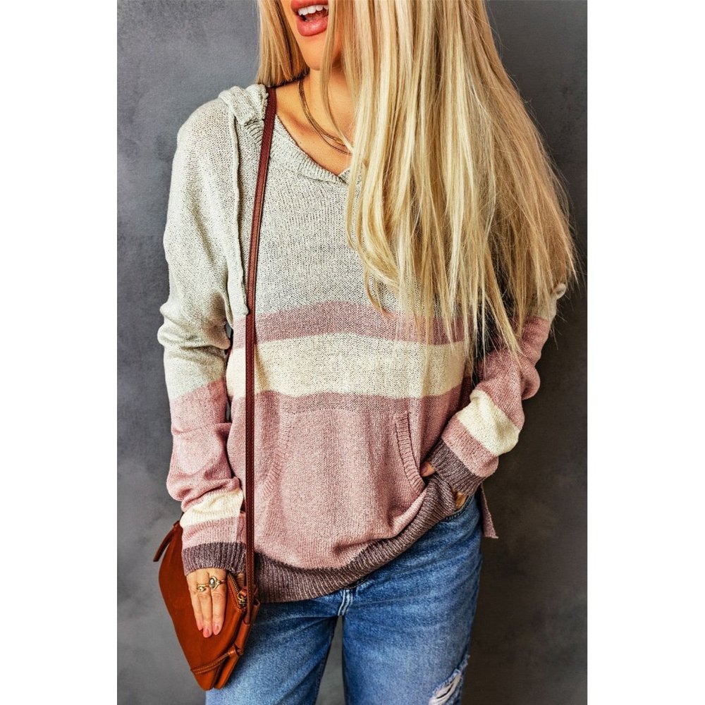 Joy & Kate Color Block Knit Kangaroo Pocket Hooded Sweater NWOT